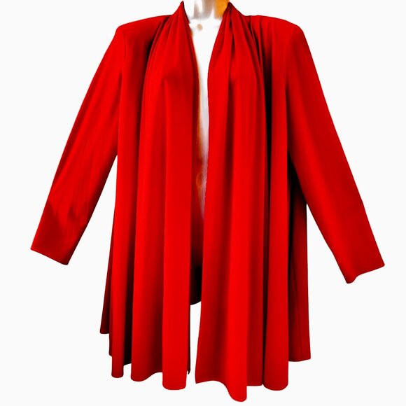 Vintage 1980's GOTTEX Red Open Front Full Swing Jacket Kimono Topper Womens S P - Picture 4 of 14